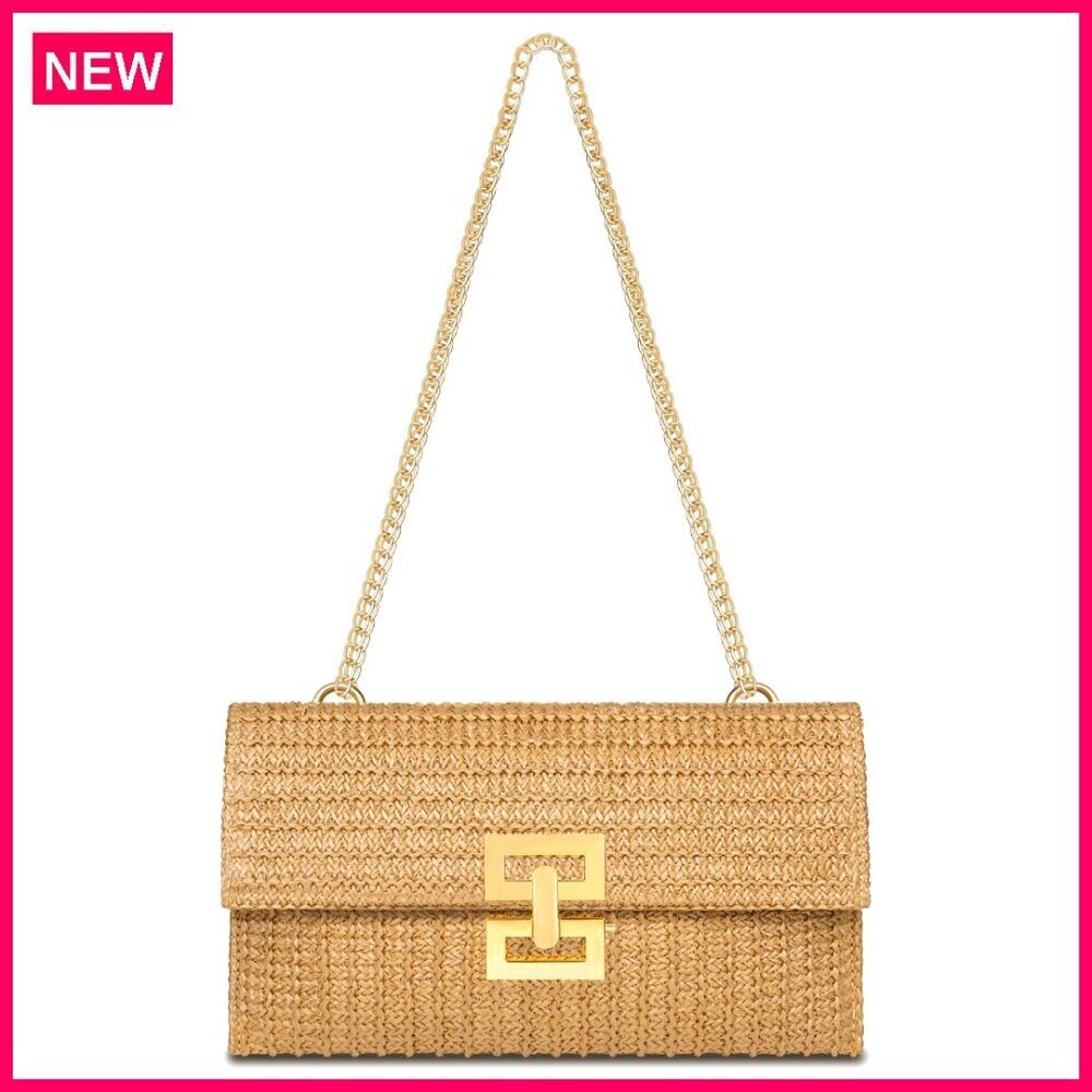 Straw Clutch Evening Bag with Adjustable Shoulder Strap Summer Beach